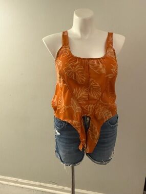 Sienna Sky Orange Leaf-Print Tie-Front Top Size M